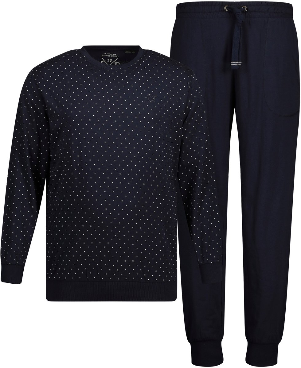 JP 1880 - Heren - Pyjama Buik-Fit shirt met lange mouwen lange broek - Navy blauw - Maat 7XL