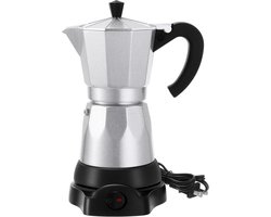6-Kops Elektrische Italiaanse Moka-Machine 300ml - Draagbare Aluminium Espressomachine met Afneembaar Onderstel - Aluminiumkleur