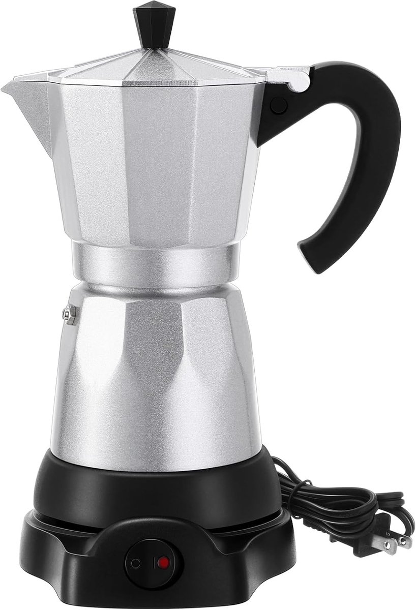 6-Kops Elektrische Italiaanse Moka-Machine 300ml - Draagbare Aluminium Espressomachine met Afneembaar Onderstel - Aluminiumkleur