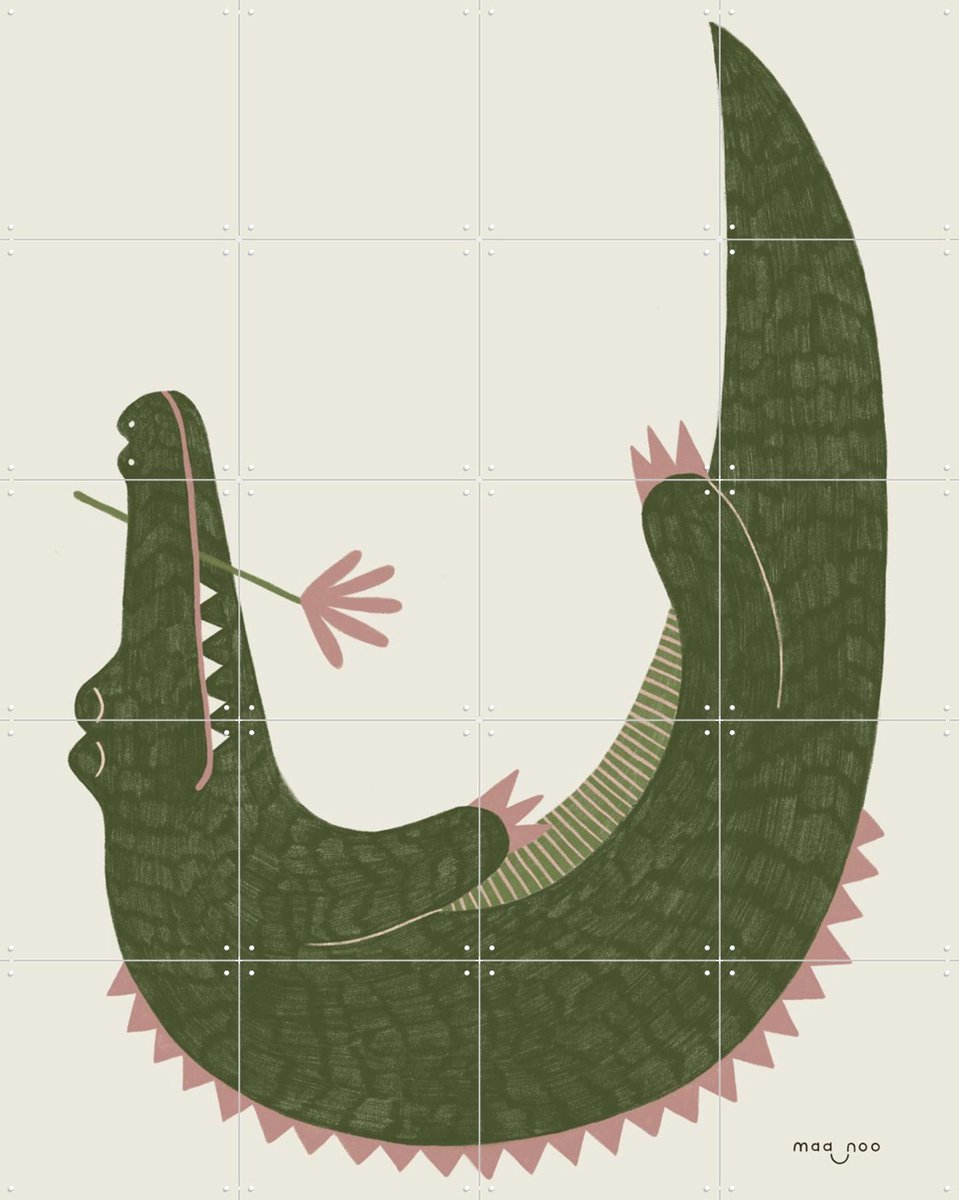 IXXI Lazy Crocodile, Maa-noo - 80 x 100 cm - Gratis ophangtool - Grote wanddecoratie en posters - Fantasierijk, Cartoonesk, Illustraties, Kinderkamer