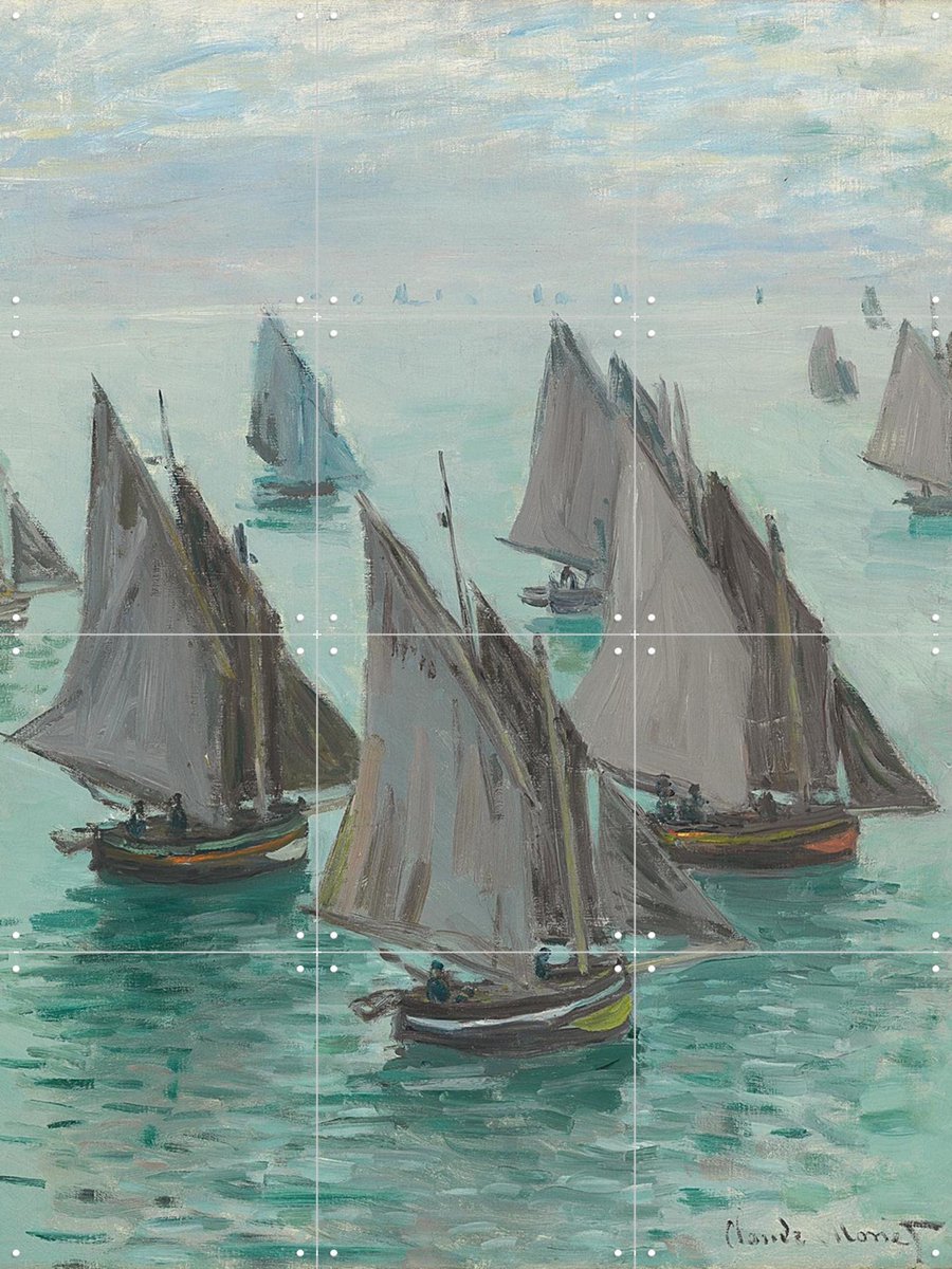 IXXI Fishing Boats - Calm Sea, Claude Monet & Bridgeman Images - 60 x 80 cm - Gratis ophangtool - Grote wanddecoratie en posters - Kleurrijk