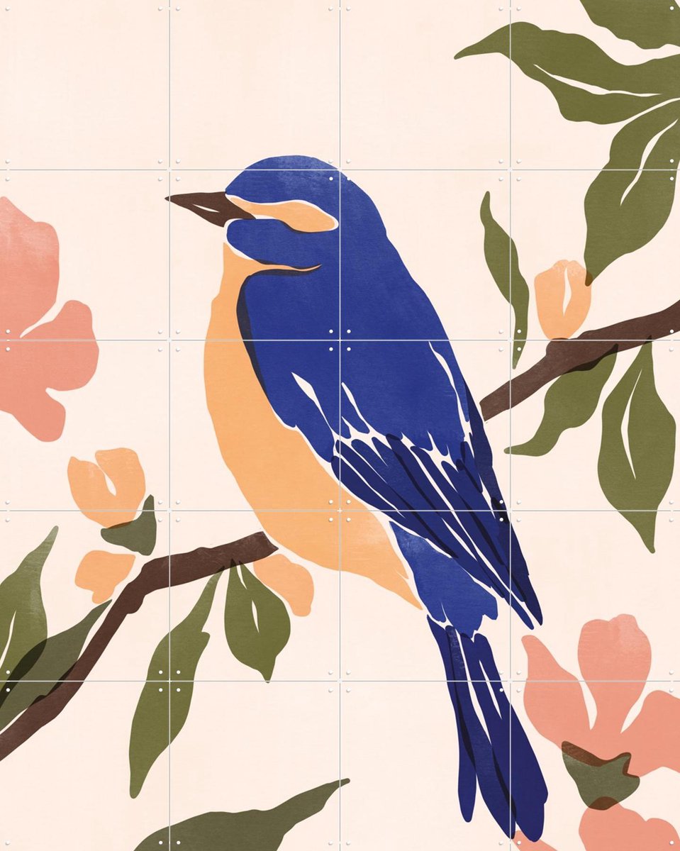 IXXI Blue Bird, Sacrée Frangine - 80 x 100 cm - Gratis ophangtool - Grote wanddecoratie en posters - Illustraties, Speels, Grafisch Ontwerp