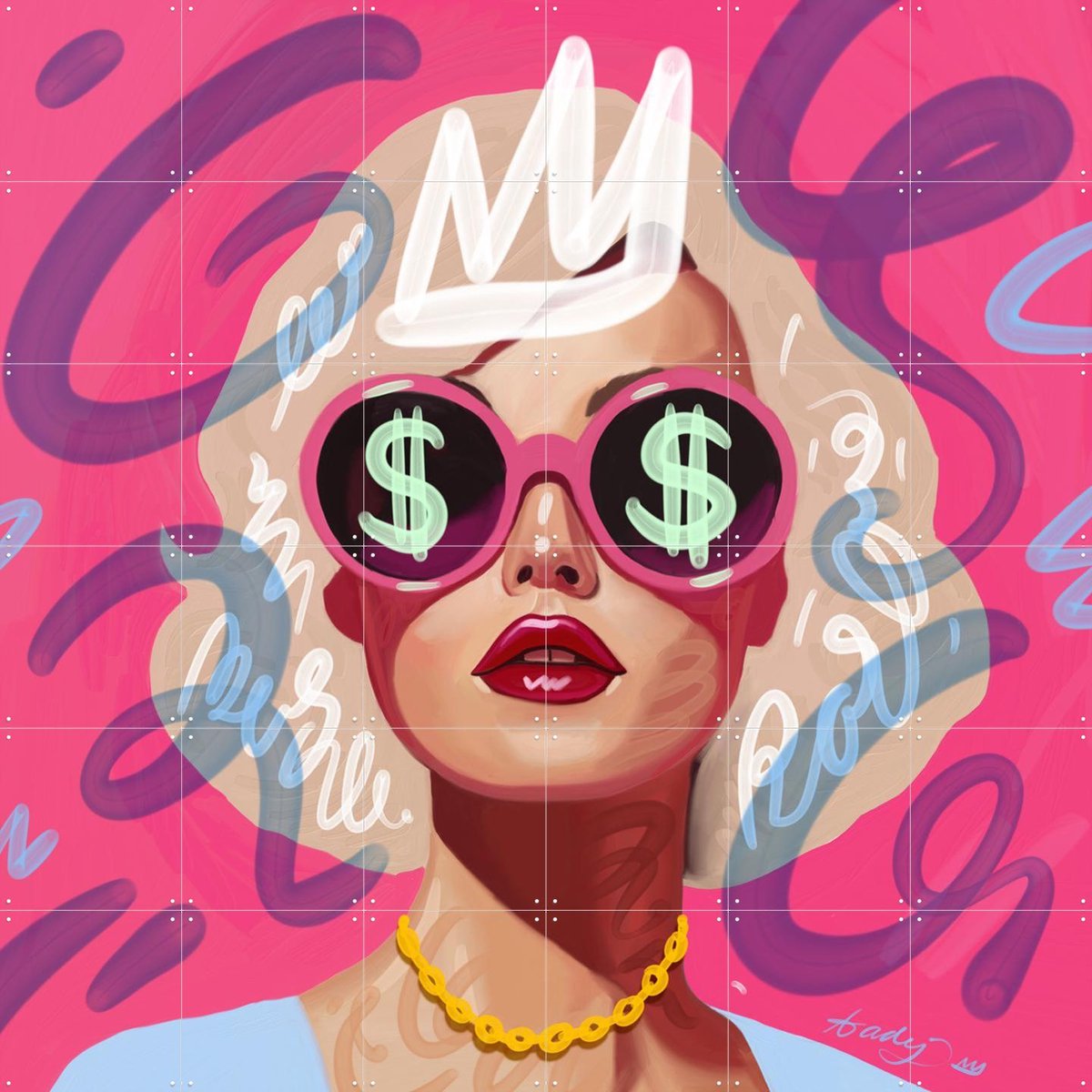 IXXI Barbie Monroe, Pop-art by Tadej - 120 x 120 cm - Gratis ophangtool - Grote wanddecoratie en posters - Pop art, Digitale Kunst, Cartoonesk