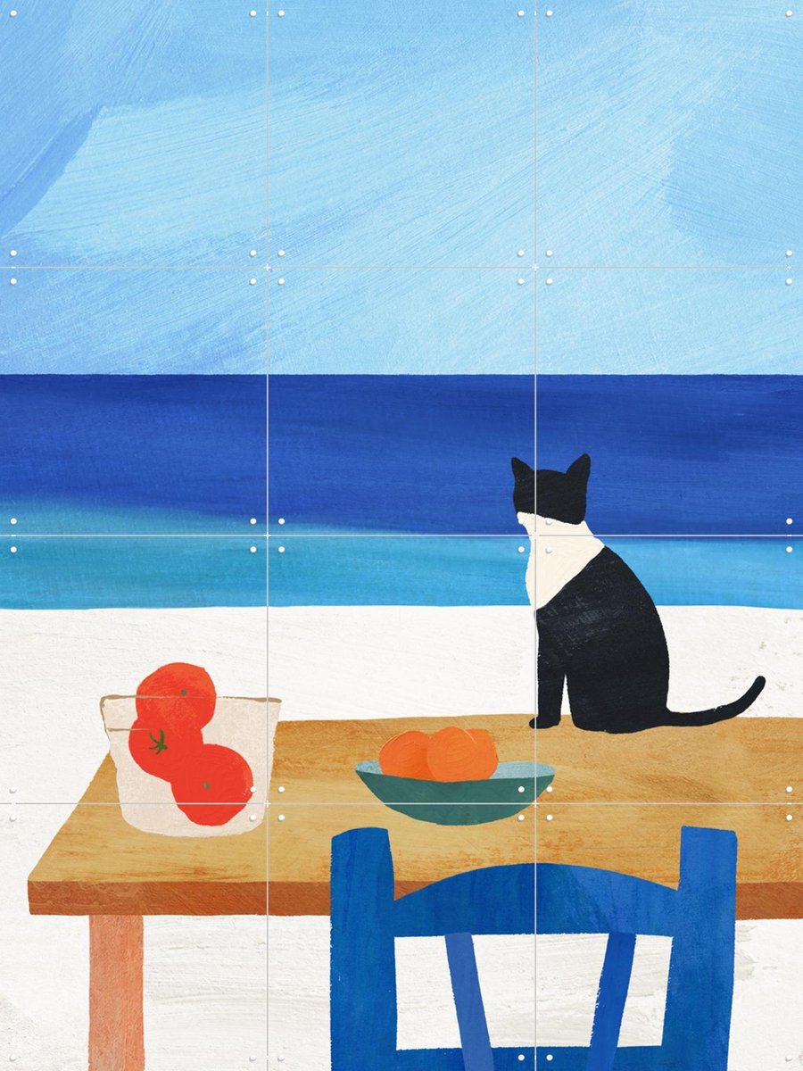 IXXI Cat at Lunch, Henry Rivers - 60 x 80 cm - Gratis ophangtool - Grote wanddecoratie en posters - Speels, Kleurrijk, Illustraties, Minimalisme