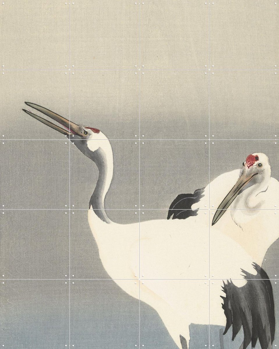 IXXI Two Cranes, Ohara Koson & Rijksmuseum - 80 x 100 cm - Gratis ophangtool - Grote wanddecoratie en posters - Houtsnede, Ukiyo-e, Klassiek