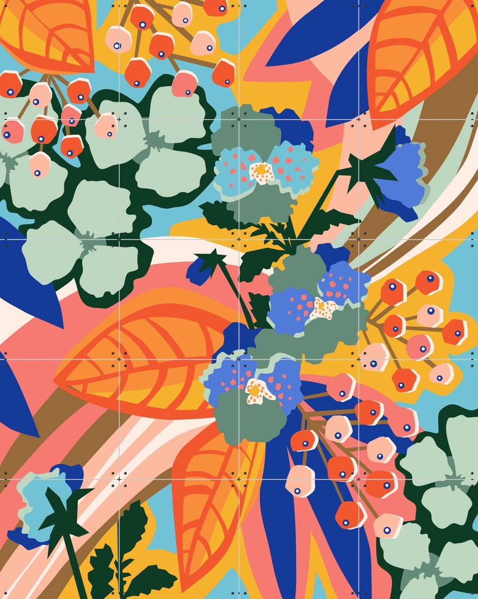 IXXI Pansies, Megan Gallagher - 80 x 100 cm - Gratis ophangtool - Grote wanddecoratie en posters - Speels, Digitale Kunst, Illustraties, Kleurrijk