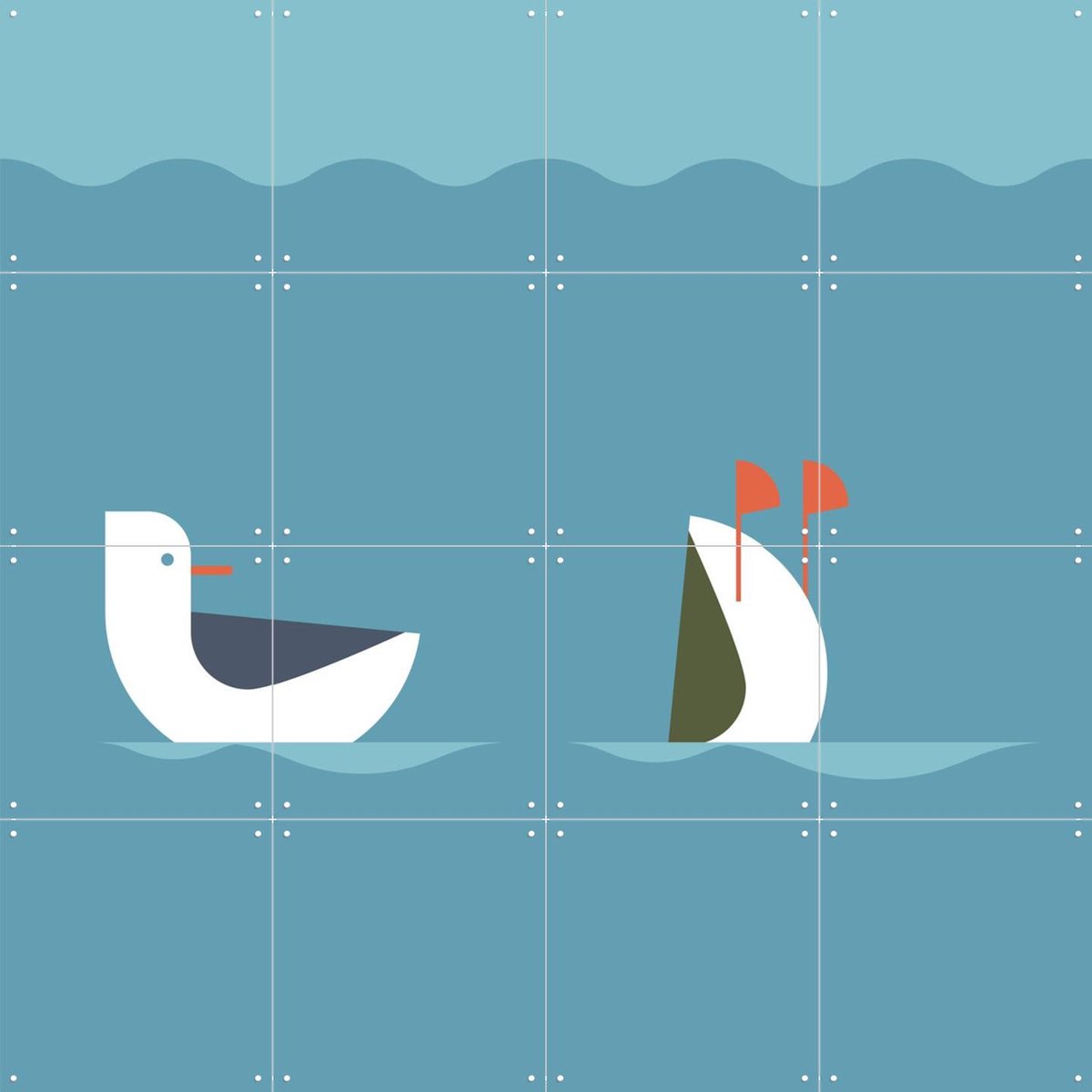 IXXI Pair of Ducks, Studio Kars + Boom - 80 x 80 cm - Gratis ophangtool - Grote wanddecoratie en posters - Illustraties, Speels, Grafisch Ontwerp