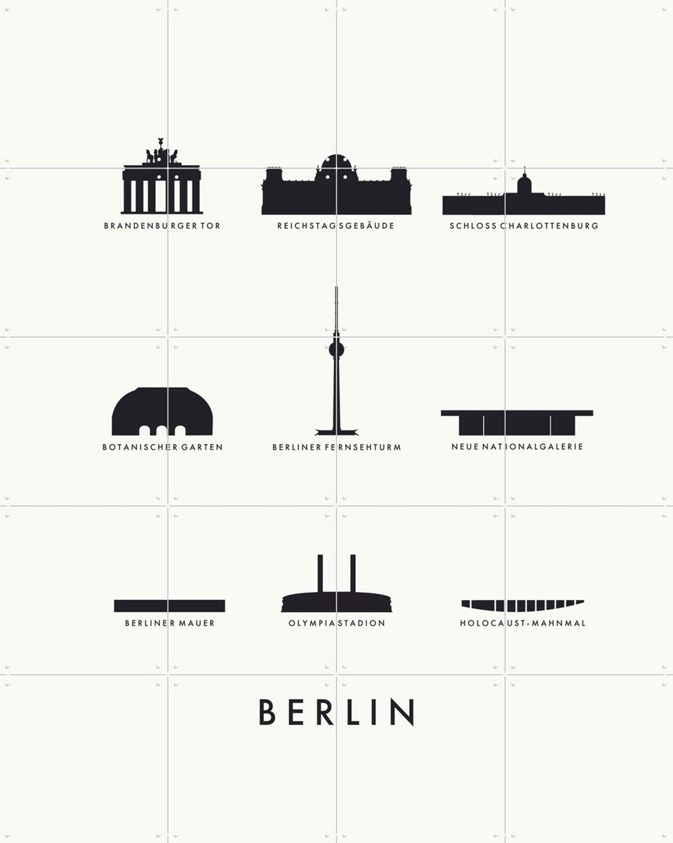 IXXI Berlin Architecture white, Kunst in Kaart - 80 x 100 cm - Gratis ophangtool - Grote wanddecoratie en posters - Line art, Illustraties, Grafisch