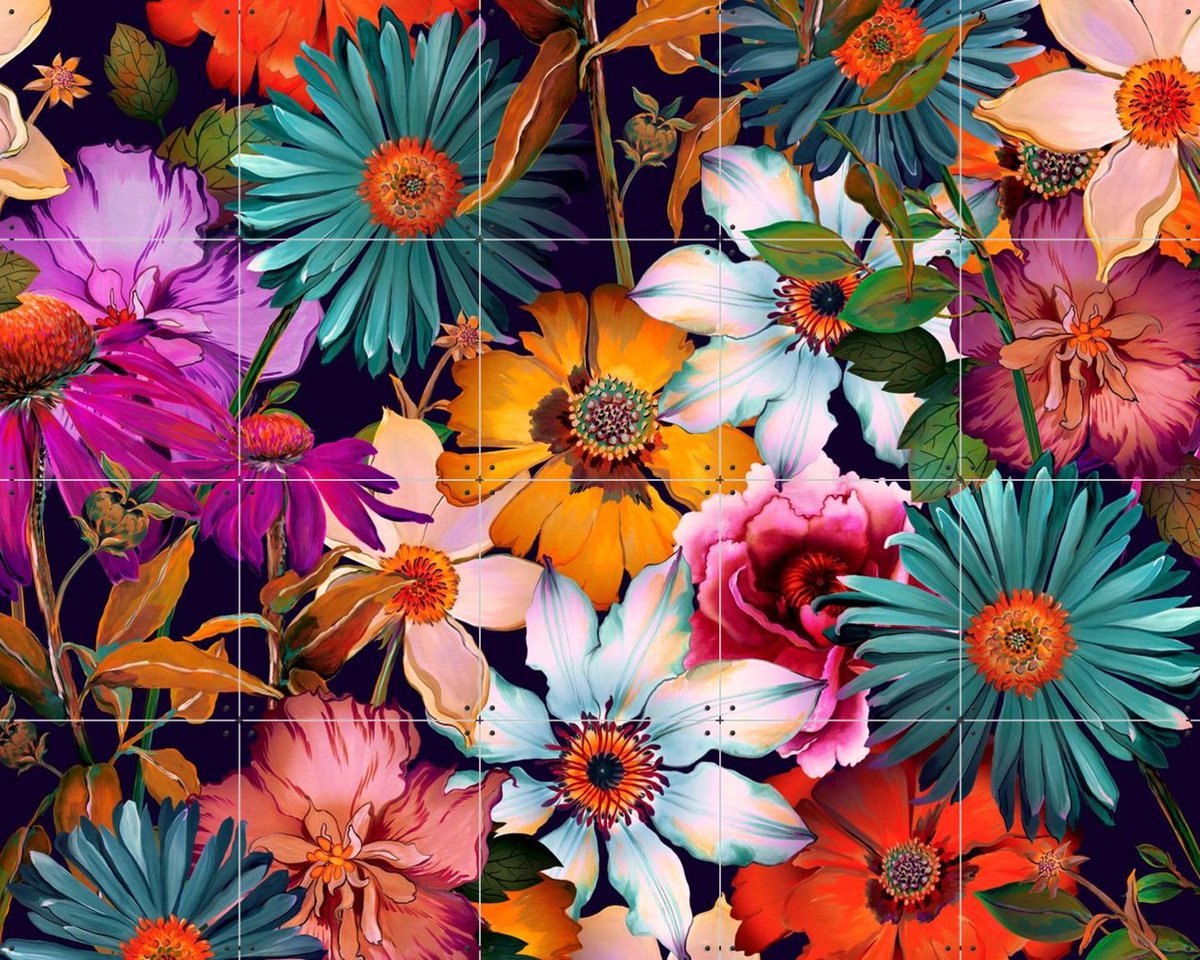 IXXI Blossoming Floral Multi, Marylène Madou - 100 x 80 cm - Gratis ophangtool - Grote wanddecoratie en posters - Speels, Digitale Kunst