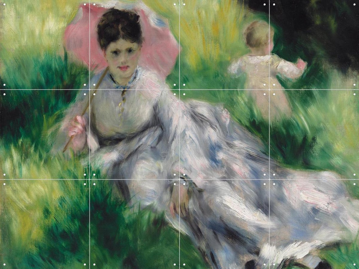 IXXI Woman with a Parasol and Small Child on a Sunlit Hillside, Pierre-Auguste Renoir & Museum of Fine Arts Boston - 80 x 60 cm - Gratis ophangtool -