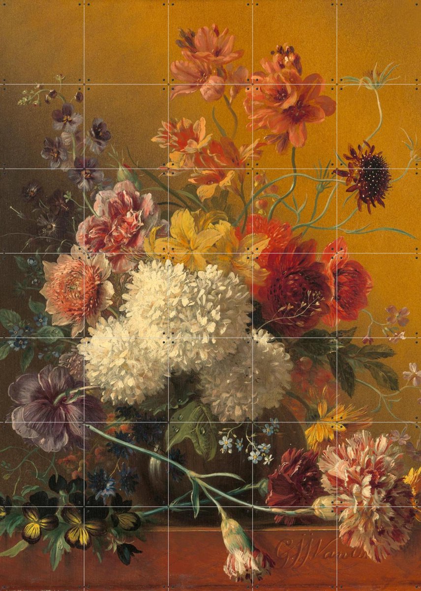 IXXI Bloemstilleven, Jan van Os & Rijksmuseum - 100 x 140 cm - Gratis ophangtool - Grote wanddecoratie en posters - Schilderijen, Klassiek, Olieverf