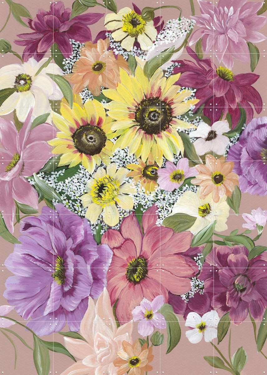 IXXI Bloom in Pink, Lens en penseel door Myrte - 100 x 140 cm - Gratis ophangtool - Grote wanddecoratie en posters - Schilderijen, Kleurrijk
