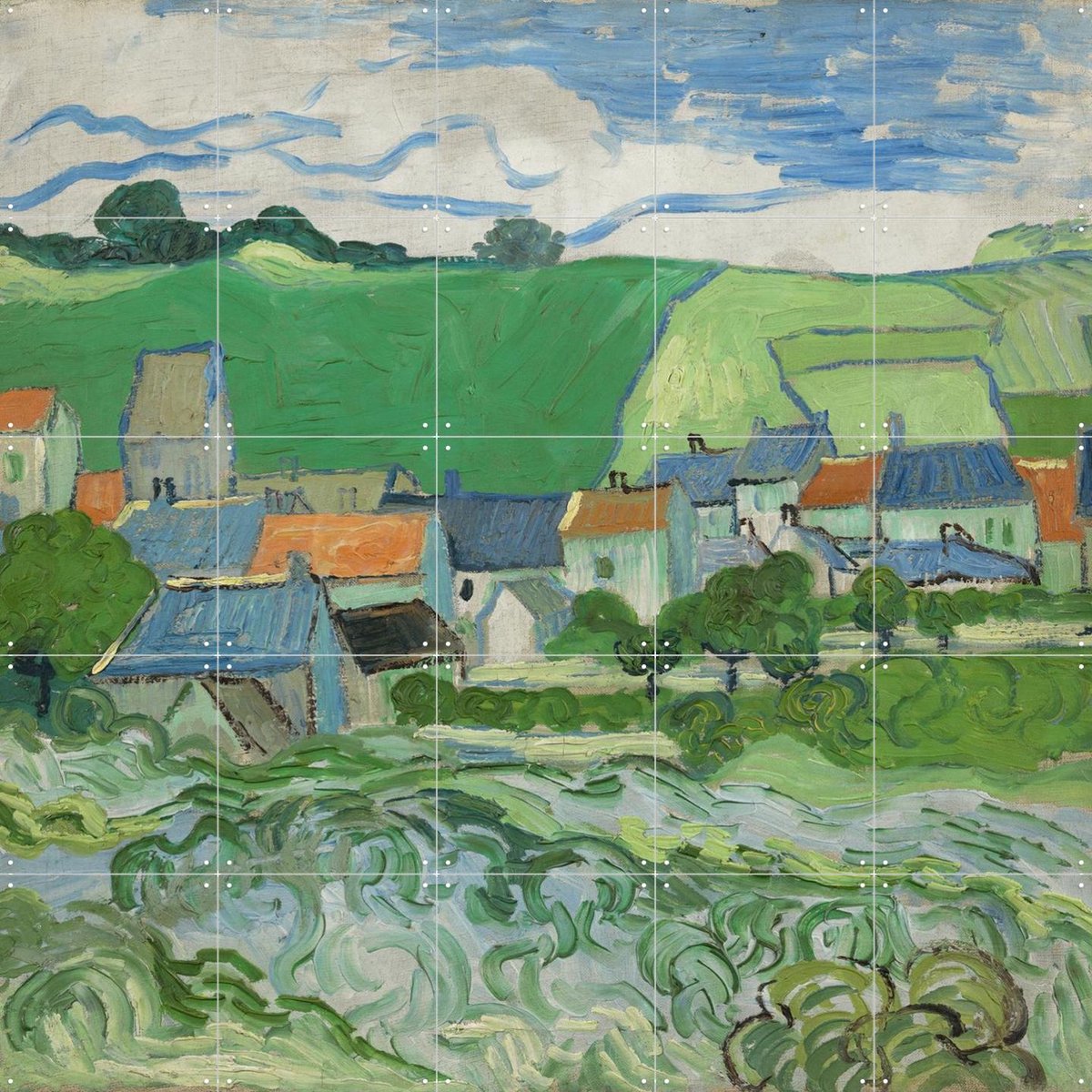 IXXI Gezicht op Auvers (1890), Vincent van Gogh (1853 - 1890) & Van Gogh Museum - 100 x 100 cm - Gratis ophangtool - Grote wanddecoratie en posters -