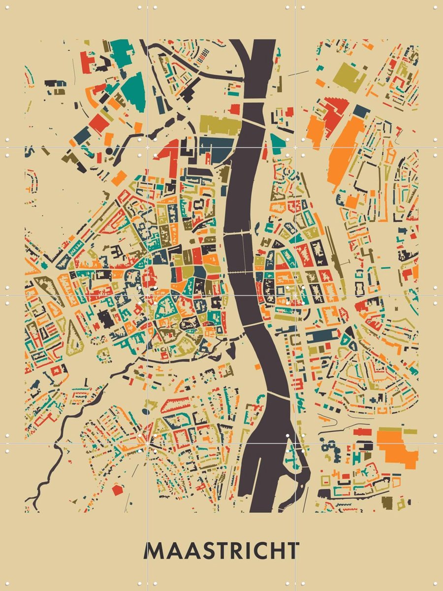 IXXI Maastricht Mosaic Map, Kunst in Kaart - 60 x 80 cm - Gratis ophangtool - Grote wanddecoratie en posters - Illustraties, Geometrische Kunst