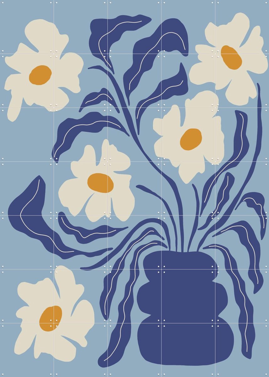 IXXI Blue Moon Flower-pot, Miho Art Studio & Various - 100 x 140 cm - Gratis ophangtool - Grote wanddecoratie en posters - Speels, Grafisch Ontwerp
