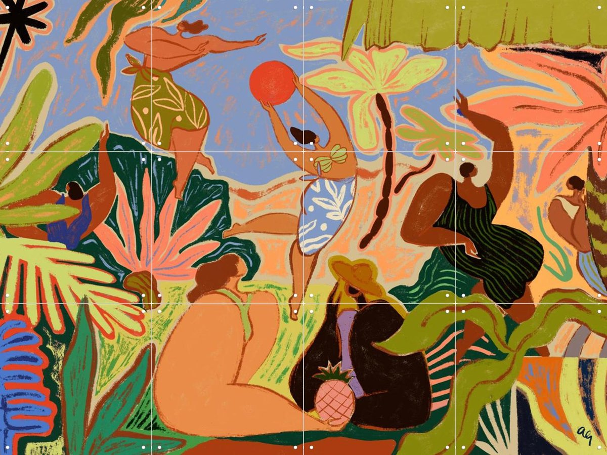 IXXI Midsummer in Motion, Arty Guava - 80 x 60 cm - Gratis ophangtool - Grote wanddecoratie en posters - Kleurrijk, Illustraties, Speels, Woonkamer