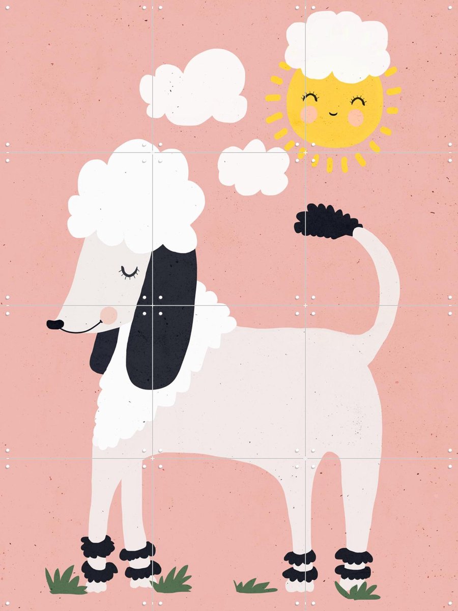 IXXI Happy Poodle, Treechild & Various - 60 x 80 cm - Gratis ophangtool - Grote wanddecoratie en posters - Illustraties, Fantasierijk, Kleurrijk