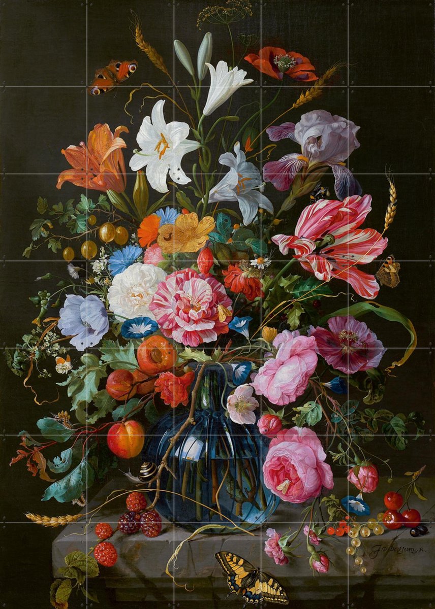 IXXI Vaas met bloemen, Jan Davidsz. De Heem & Mauritshuis - 100 x 140 cm - Gratis ophangtool - Grote wanddecoratie en posters - Naturalisme, Olieverf