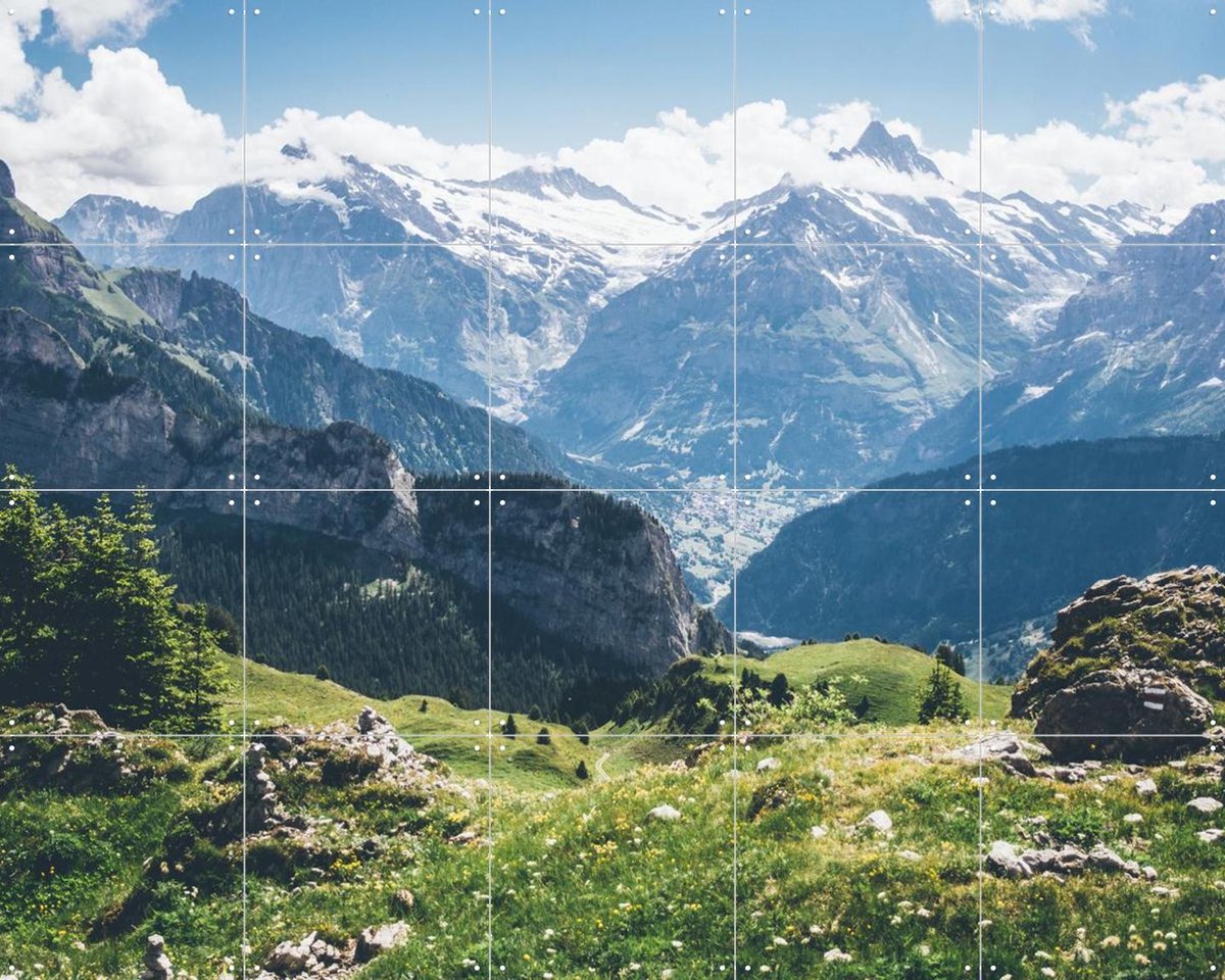 IXXI Swiss Summer Alps, Pati Photography - 100 x 80 cm - Gratis ophangtool - Grote wanddecoratie en posters - Fotografie, Kleurrijk, Naturalisme