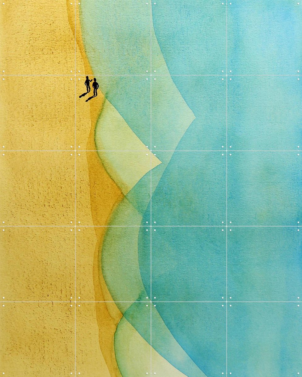IXXI The Beach Walk, Natalie Bruns - 80 x 100 cm - Gratis ophangtool - Grote wanddecoratie en posters - Minimalisme, Abstract, Aquarel, Kleurrijk