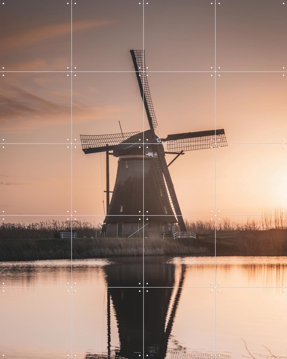 IXXI Kinderdijk, Teun de Leede & Kunst in Kaart - 80 x 100 cm - Gratis ophangtool - Grote wanddecoratie en posters - Fotografie, Woonkamer, Eetkamer