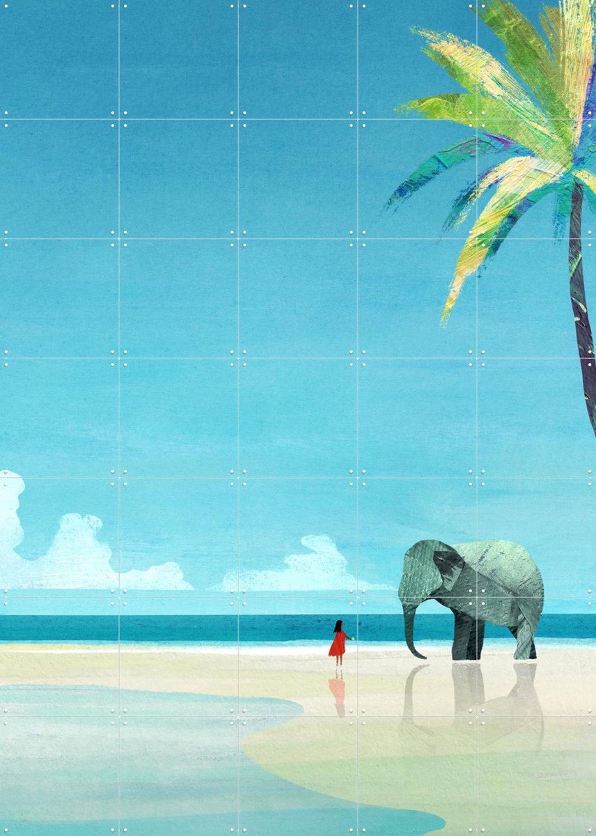 IXXI Elephant Beach, Henry Rivers - 100 x 140 cm - Gratis ophangtool - Grote wanddecoratie en posters - Speels, Grafisch Ontwerp, Digitale Kunst