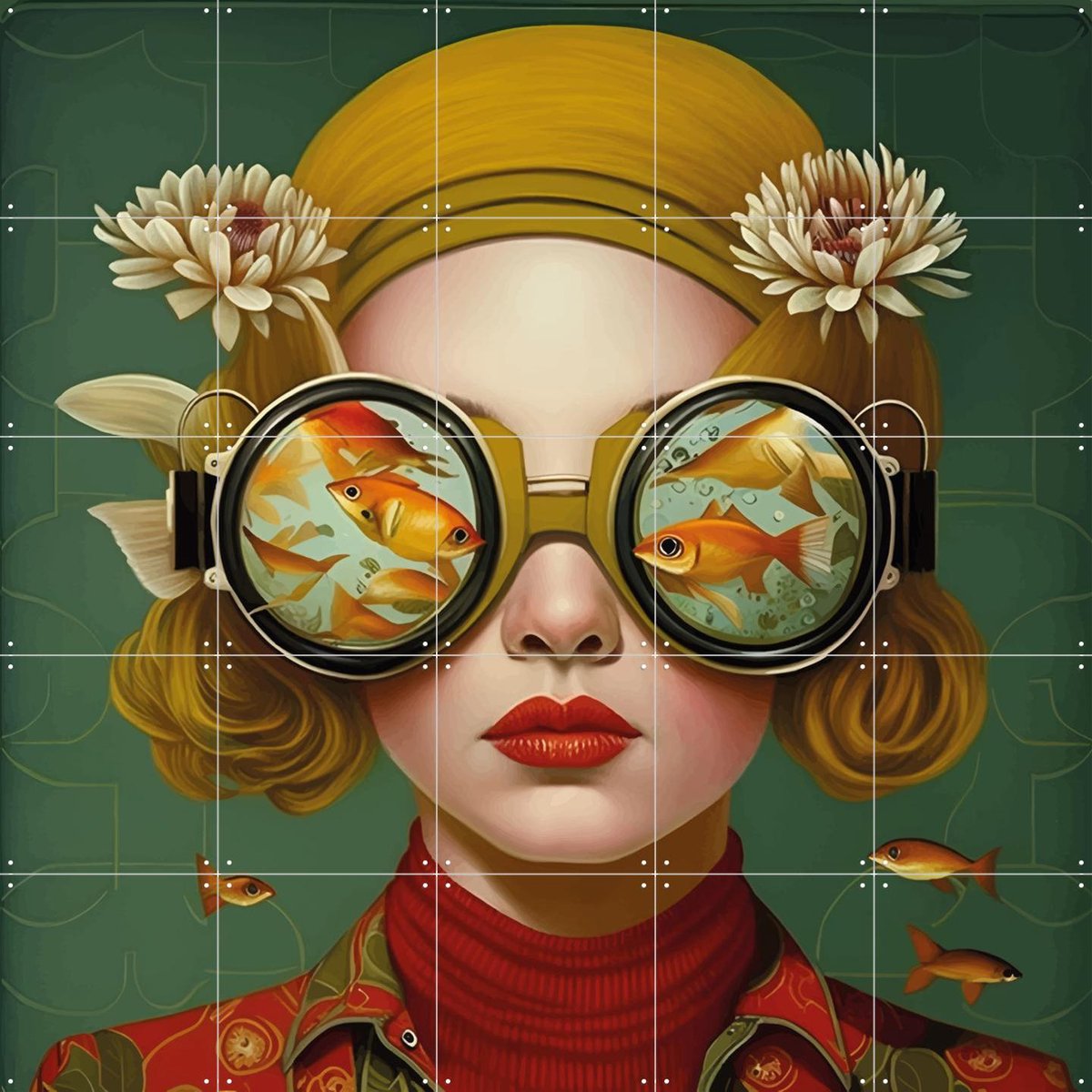 IXXI I Wish I was a Fish, Mirjam Duizendstra - 100 x 100 cm - Gratis ophangtool - Grote wanddecoratie en posters - Surrealisme, Illustraties, Pop art