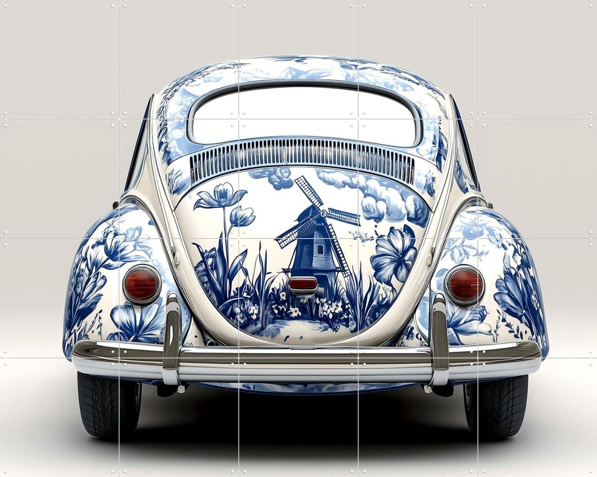 IXXI Delfts Blauwe Kever, Margriet Hulsker - 100 x 80 cm - Gratis ophangtool - Grote wanddecoratie en posters - Grafisch Ontwerp, Vintage