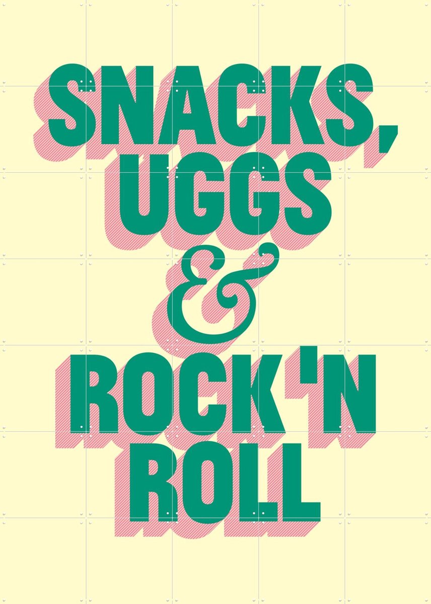 IXXI Snacks, Uggs & Rock 'n Roll, Studio Turbo - 100 x 140 cm - Grote wanddecoratie en posters - Grafisch Ontwerp, Typografie, Pop art, Speels Lichte tinten / Groen