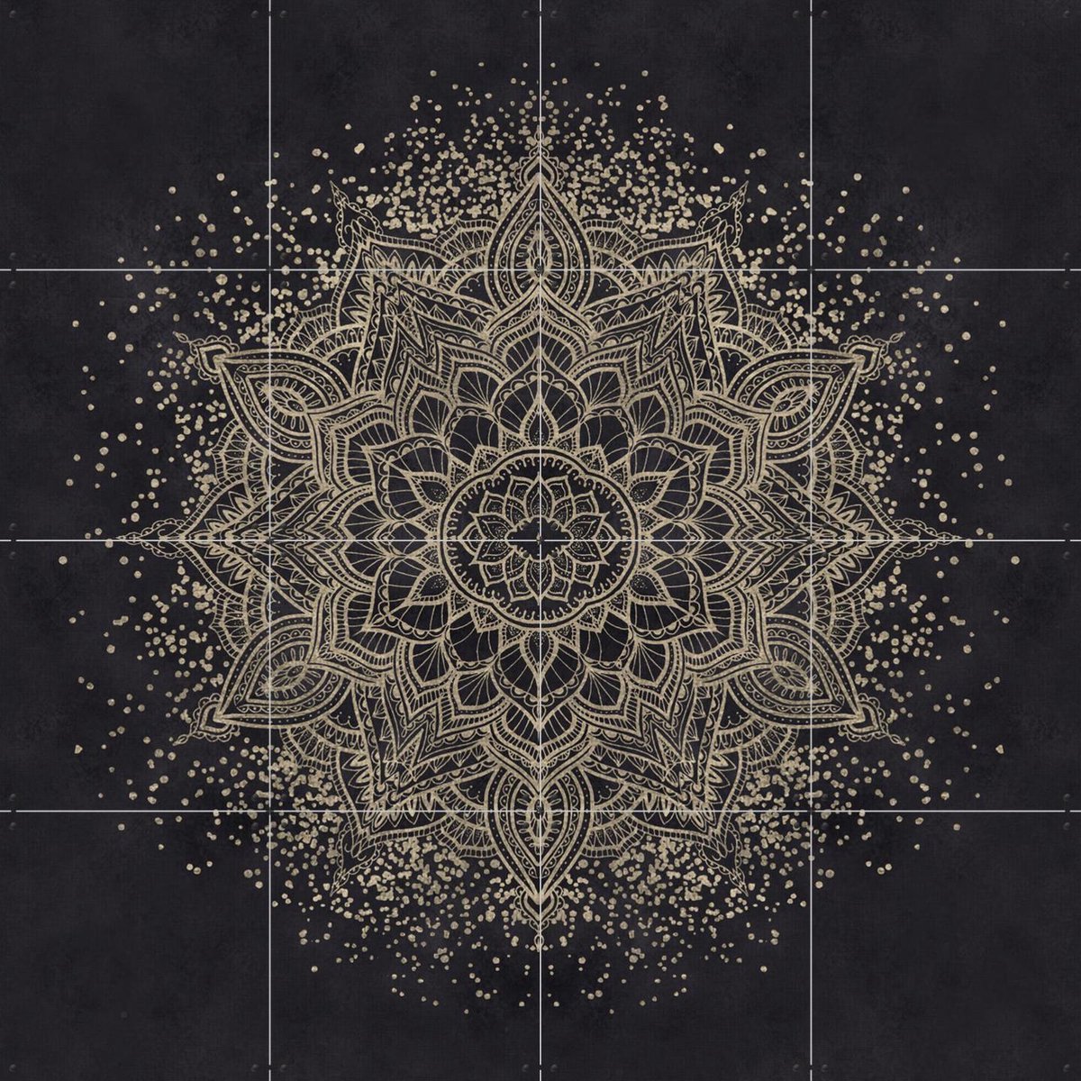 IXXI Dark golden boho mandala, Bloomery Decor - 80 x 80 cm - Gratis ophangtool - Grote wanddecoratie en posters - Ornamenteel Ontwerp, Decoratieve