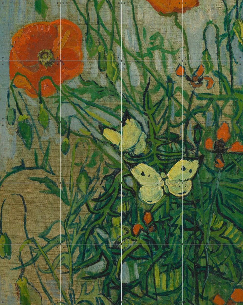IXXI Vlinders en klaprozen (1889), Vincent van Gogh (1853 - 1890) & Van Gogh Museum - 80 x 100 cm - Gratis ophangtool - Grote wanddecoratie en posters