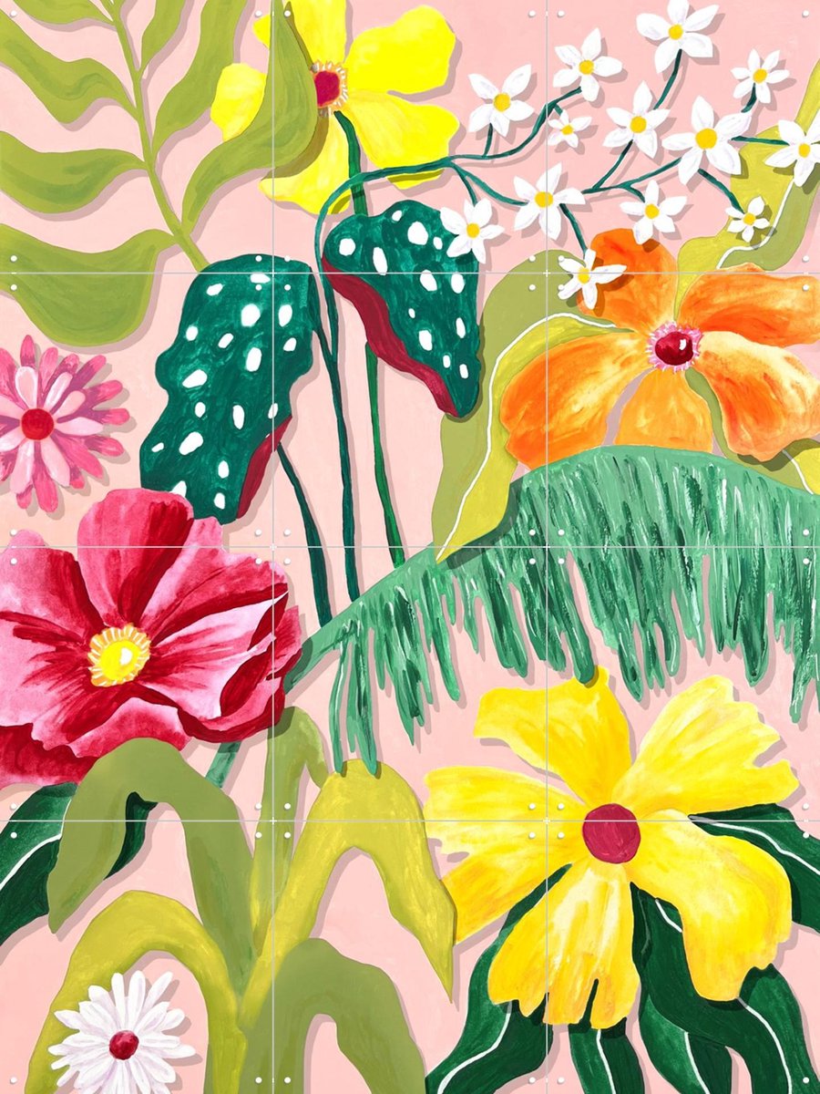 IXXI Flores y Plantas, Palmartprints - 60 x 80 cm - Gratis ophangtool - Grote wanddecoratie en posters - Kleurrijk, Speels, Modern, Illustraties