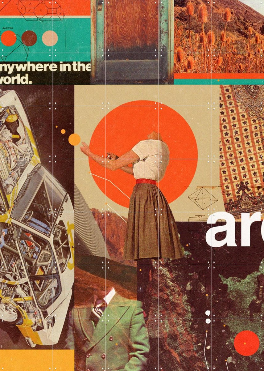 IXXI Archival World, Frank Moth - 100 x 140 cm - Gratis ophangtool - Grote wanddecoratie en posters - Vintage, Kleurrijk, Illustraties, Collage, Pop