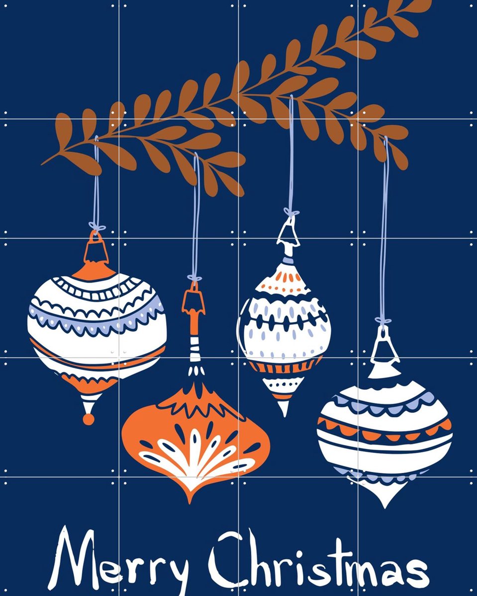 IXXI Cheerful Little Christmas Baubles - Blue, Annick & Various - 80 x 100 cm - Gratis ophangtool - Grote wanddecoratie en posters - Grafisch Ontwerp