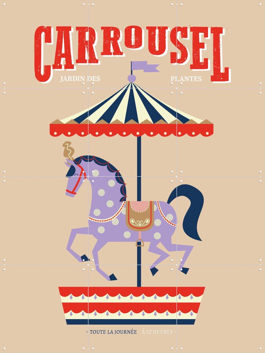 IXXI Carrousel Horse, Jetske Kox - 60 x 80 cm - Gratis ophangtool - Grote wanddecoratie en posters - Illustraties, Speels, Grafisch Ontwerp, Vintage