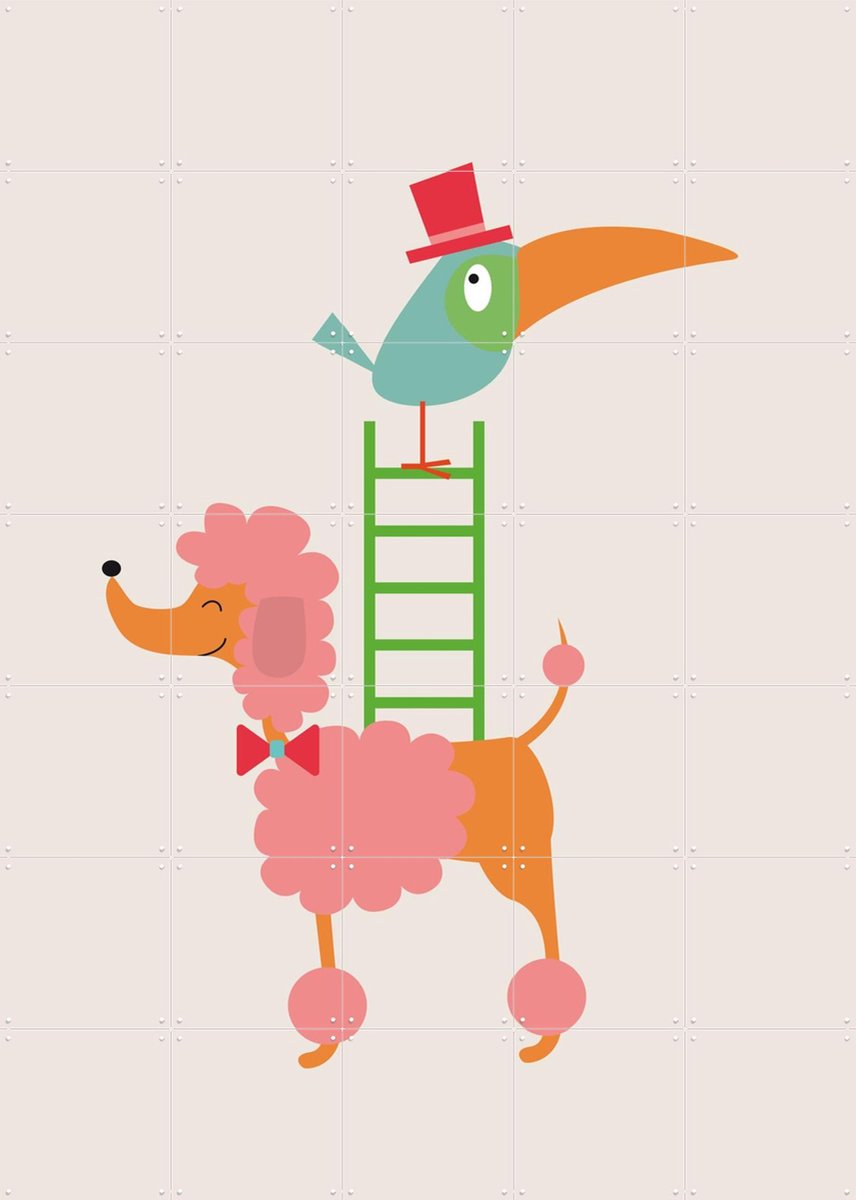 IXXI Stacked Poodle, Jetske Kox - 100 x 140 cm - Gratis ophangtool - Grote wanddecoratie en posters - Cartoonesk, Illustraties, Speels, Kleurrijk
