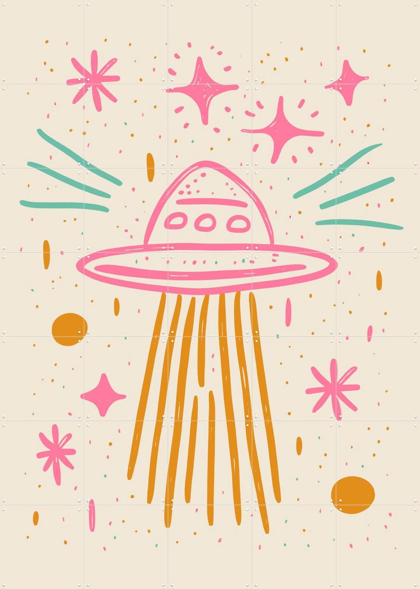 IXXI Pastel UFO, Treechild & Various - 100 x 140 cm - Gratis ophangtool - Grote wanddecoratie en posters Kinderkamer, Babykamer, Baby, Kinderen