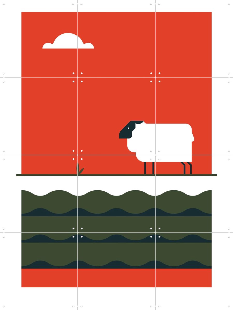 IXXI The Big 5 - sheep, Studio Kars + Boom - 60 x 80 cm - Gratis ophangtool - Grote wanddecoratie en posters - Grafisch Ontwerp, Minimalisme