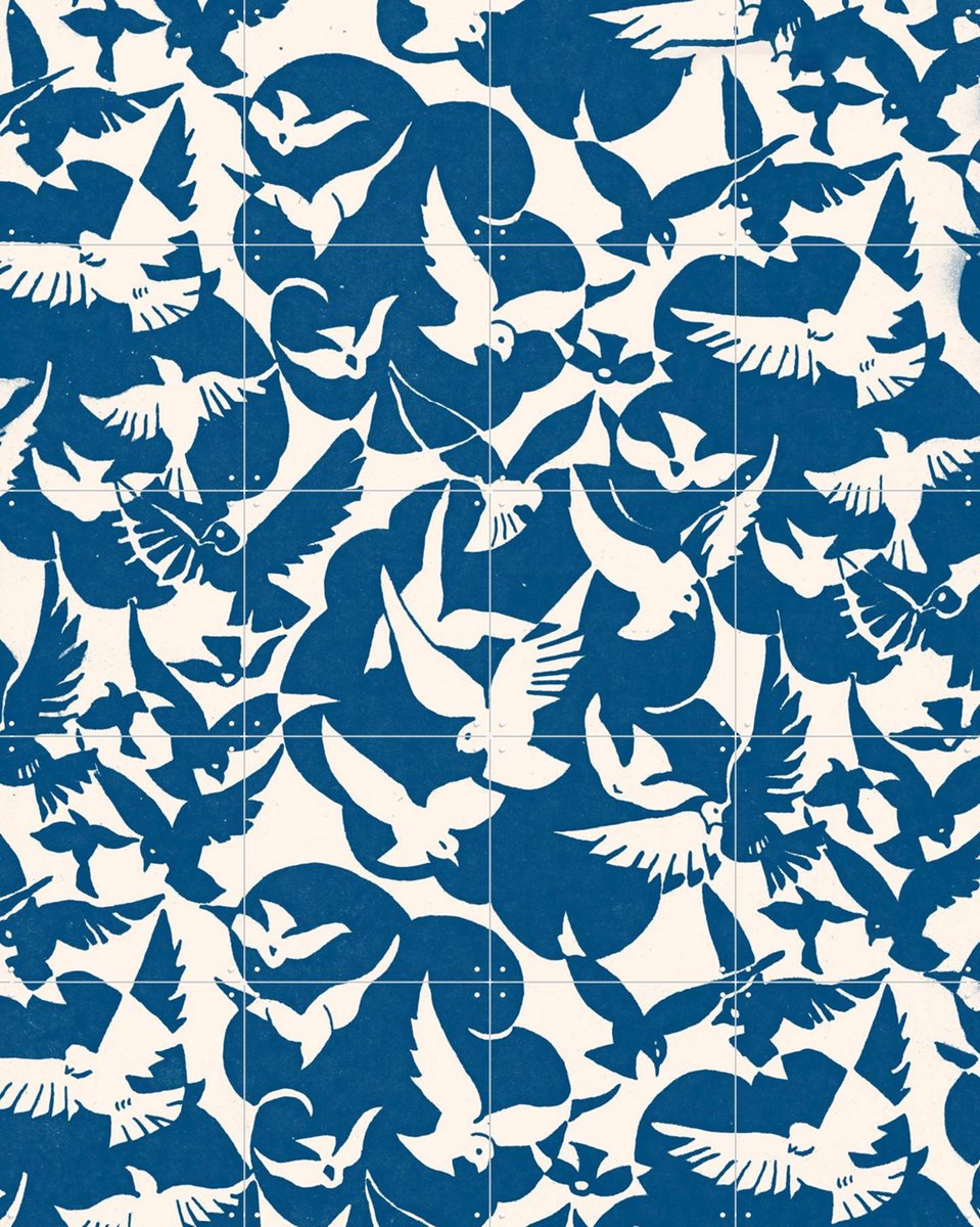 IXXI Nuee d oiseaux, Aster Edition - 80 x 100 cm - Gratis ophangtool - Grote wanddecoratie en posters - Minimalisme, Houtsnede, Kleurrijk, Grafisch