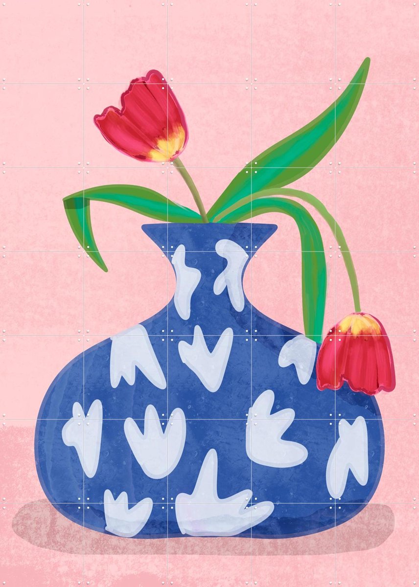 IXXI Tulpe in vase, Raissa Oltmanns - 100 x 140 cm - Gratis ophangtool - Grote wanddecoratie en posters - Digitale Kunst, Speels, Illustraties