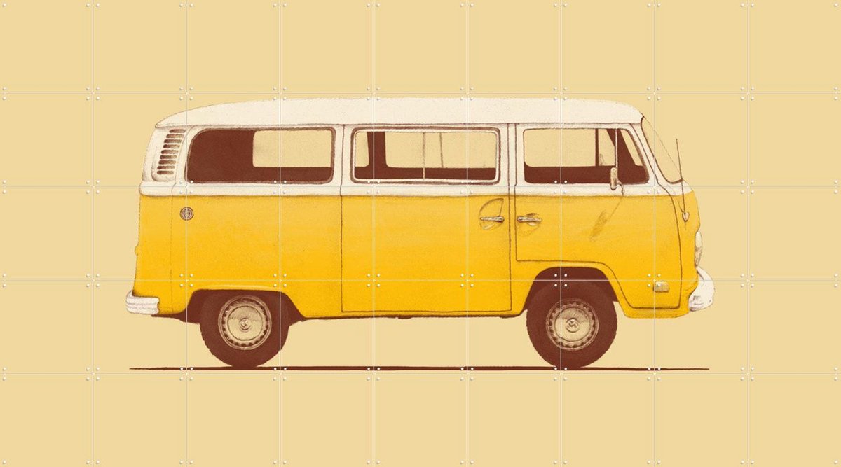 IXXI Yellow Van, Florent Bodart - 180 x 100 cm - Gratis ophangtool - Grote wanddecoratie en posters - Vintage, Retro, Speels, Minimalisme, Kleurrijk