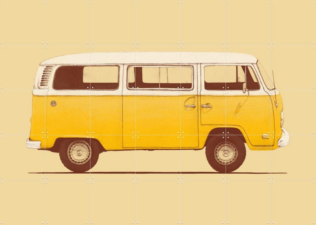 IXXI Yellow Van, Florent Bodart - 140 x 100 cm - Gratis ophangtool - Grote wanddecoratie en posters - Vintage, Retro, Speels, Minimalisme, Kleurrijk