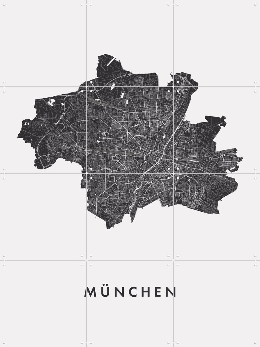IXXI München City Map, Kunst in Kaart - 60 x 80 cm - Gratis ophangtool - Grote wanddecoratie en posters - Minimalisme, Geometrische Kunst, Grafisch