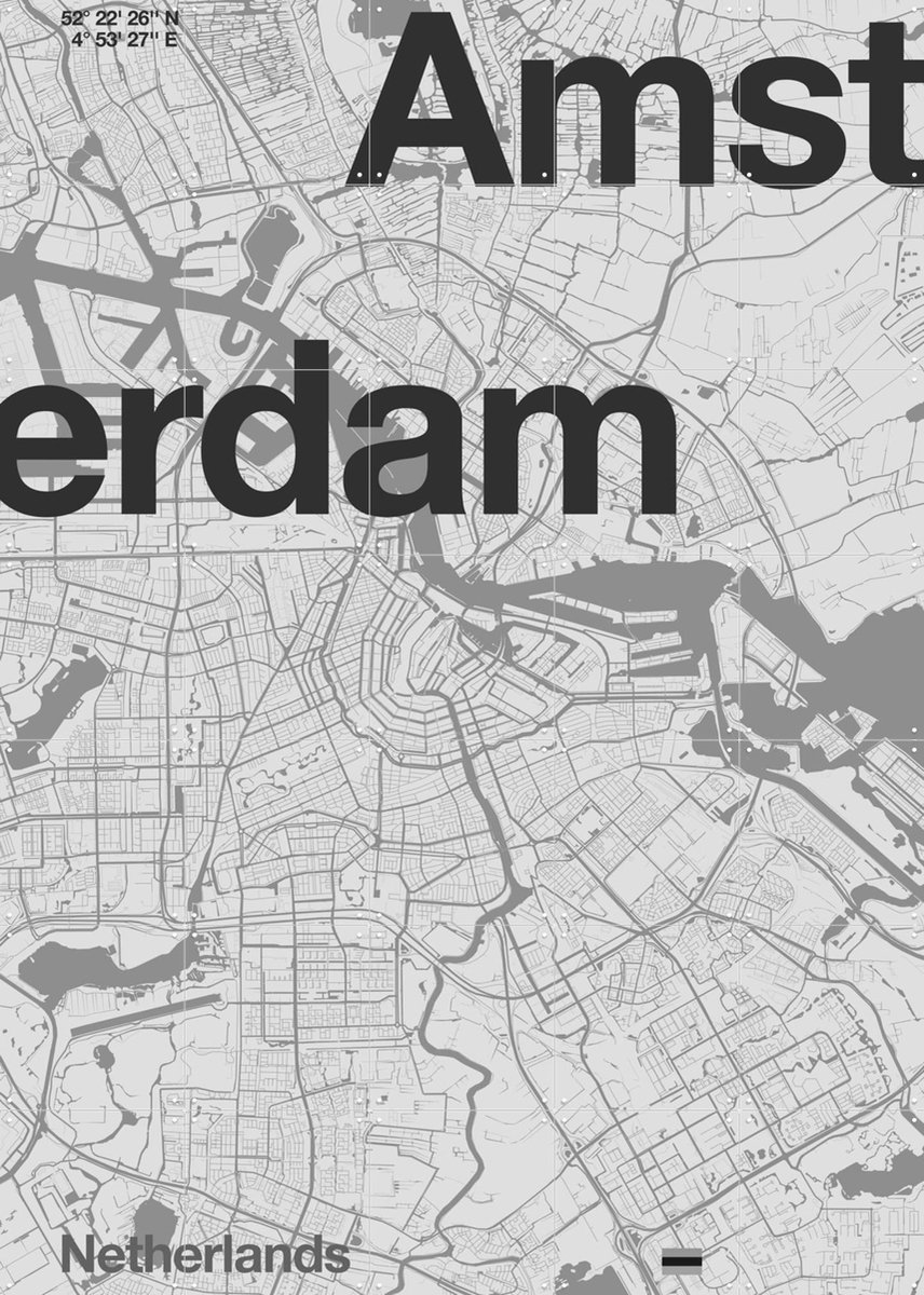 IXXI Amsterdam Map, Florent Bodart - 100 x 140 cm - Gratis ophangtool - Grote wanddecoratie en posters - Geometrische Kunst, Illustraties, Grafisch