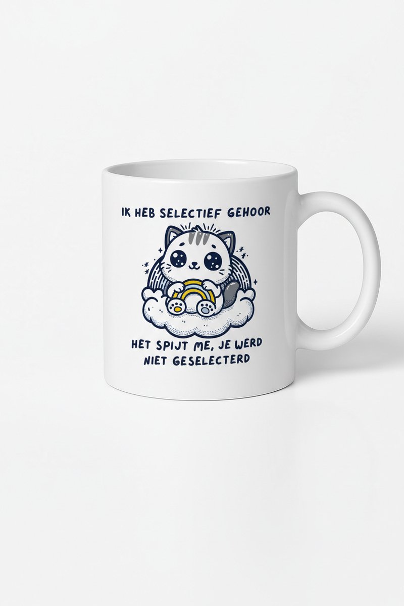 Grappige Mok - Ik Heb Selectief Gehoor - Cadeau voor Kattenliefhebbers
