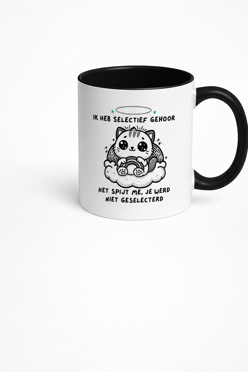Selectief Gehoor Kat Mok - Grappige Koffiemok met Uniek Design