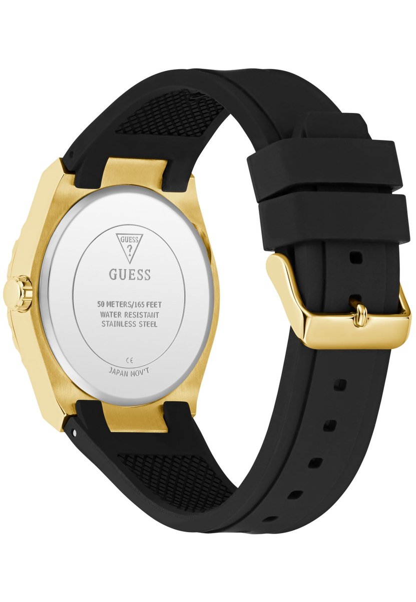Guess Beacon Quartz Analoog Horloge Zwart Kast: 100% Gerecycled Staal | Armband: 100% Siliconen 42 mm U1471G2M