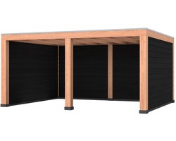 Douglas overkapping, 500 x 400, met zwarte achterwand en twee zijwanden, Westwood Modern