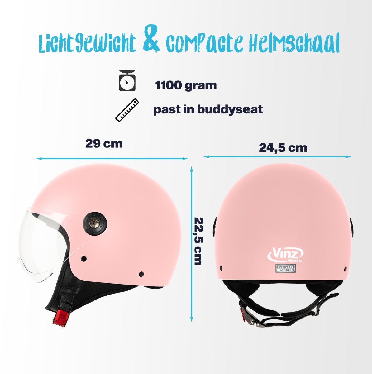 VINZ Duoro Scooterhelm / Motorhelm Roze - Helm Voor Vrouwen - Jethelm Dames - Brommer Helm - ECE Goedgekeurd - M – foto 5