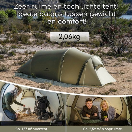 Naturehike® Opalus UL 2 - 2-persoons ultralichtgewicht tent met voortent - 15D 1500MM - 4-seizoenen koepeltent - Waterdichte trekkerstent & backpack tent - Olijfgroen van Naturehike — afbeelding 2